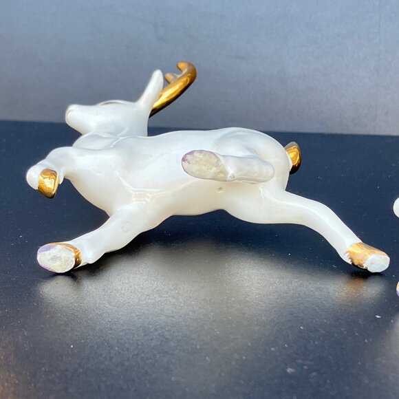 White Porcelain Reindeer With Gold Horns - Set of 3** - Picture 13 of 16
